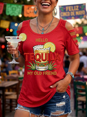 Women's Funny HELLO TEQUILA MY OLD FRIEND Cinco De Mayo Print Casual Top