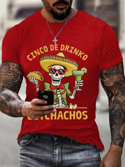 Men's Funny Cinco De Drinko Bitchachos Skull Print Waffle Tee