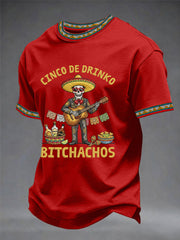 Men's Funny Cinco De Drinko Bitchachos Skeleton Print Casual Tee