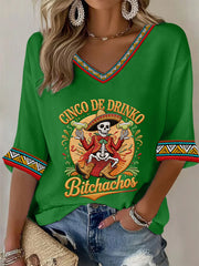 Women's Cinco De Mayo Print Waffle T-shirt