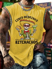 Men's Funny Cinco De Drinko Bitchachos Skull Print Tank Top