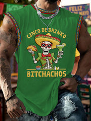 Men's Funny Cinco De Drinko Bitchachos Skull Print Tank Top