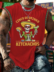 Men's Funny Cinco De Drinko Bitchachos Skull Print Tank Top