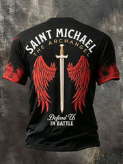 Men's Faith Saint Michae Art Veteran Printed T-shirt