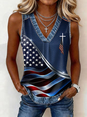 Women's American Faith Denim Patchwork Top