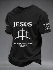 Men's Christian Jesus The Way The Truth The Life Cross Print Short Sleeve T-shirt
