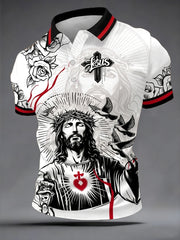 Men's Jesus Print Casual Polo