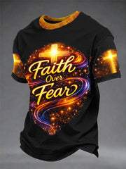 Men's Christian Cross Faith Over Fear Print Short Sleeve T-shirt