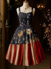 Women's Independence Day Retro Printed Elegant Dress