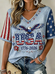 Women's Vintage Independence Day Flag Pattern Casual Top