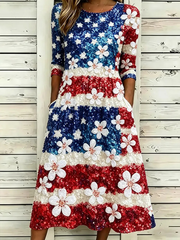 Women's American Flag Flowers Dresses