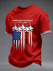 Men's Independence Day USA Flag Jet Print Casual Tee