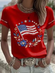 Women's American Flag Flowers Short-sleeved T-shirt