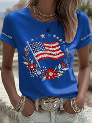 Women's American Flag Flowers Short-sleeved T-shirt