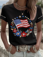Women's American Flag Flowers Short-sleeved T-shirt