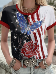 Women's America Floral Printed T-shirt