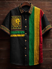 Men's Retro Reggae Color-blocked Design Casual Short Sleeve Shirt