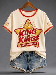 Women's Funny Christian Jesus King Of Kings Print Casual Tee