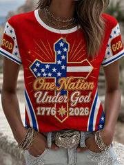 Women's Christian One Nation Under God Cross Short Sleeve T-shirt