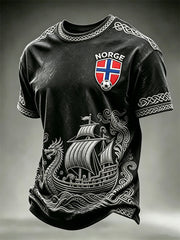 Men's Viking Ship Over Waves Norge Football Celtic Print short sleeves t-shirt