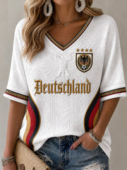 Women's Deutschland Football Fan Print Casual T-shirt