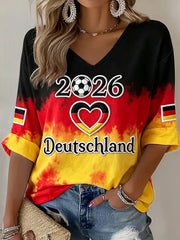 Women's Germany Football Fan Printed V-Neck T-Shirt