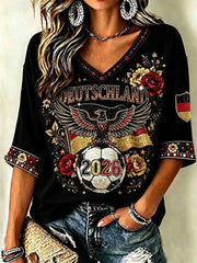 Women's Germany Football Fan Print V-Neck T-Shirt