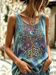 Women's Retro Nordic Mythology Viking Pattern Printed Cotton-Linen Vest