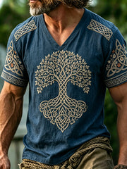 Men's Viking Inspired Tree Of Life Pattern Print Short Sleeve Shirt