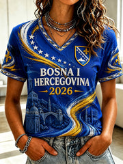 Women's Bosnia Football Lover Art Printed Casual Short Sleeve T-shirt