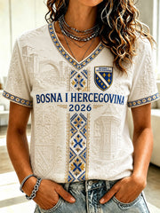 Women's Bosnia Football Lover Art Printed Casual Short Sleeve T-shirt