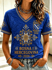 Women's Bosnia Football Lover Art Printed Casual Short Sleeve T-shirt