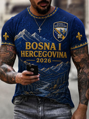 Men's Bosnia Football Lover Art Printed Casual Short Sleeve T-shirt
