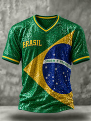 Men's Brazil Football Fan Gift Art V-neck Short Sleeve T-shirt