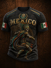 Men's Mexico Yaotl Mictlan Art Independence Day Printed T-shirt