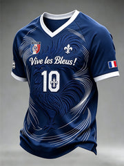Men's French Characteristic Pattern Printed V-neck Football Jersey
