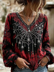 Women's Gothic Style Floral Cotton Linen Shirt