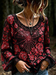 Women's Gothic Style Floral Cotton Linen Shirt