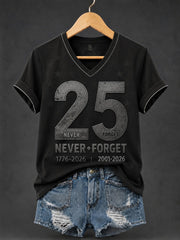 Women's 9.11 Never Forget Printed V-neck T-shirt