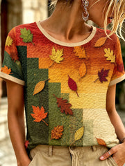Women's Autumn Fallen Leaves Printed T-shirt