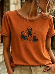 Women's Autumn Fallen Leaves Printed T-shirt