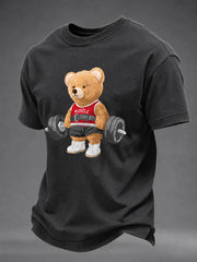 Men's Exercise Bear Washed Gym Casual TShort Sleeve T-shirt