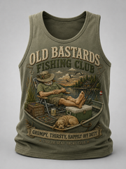 Men's Funny Old Bastards Fishing Club Lifetime Member Print Casual Tank Top