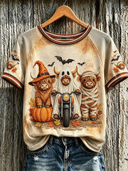 Women's Halloween Highland Cows Casual T-Shirts