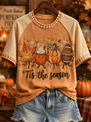 Women's Thanksgiving Pumpkin Maple Leaf TIS THE SEASON Short Sleeve T-shirt