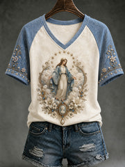 Women's Assumption of Mary Print V-neck T-Shirt