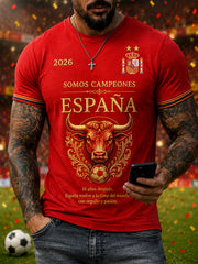 Men's We Are The Champions 2026 Print Celebrate España Champions Gift For Football Fans Casual Tee