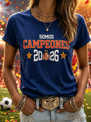 Women's We Are The Champions 2026 Print Celebrate España Champions Gift For Football Fans Casual Tee