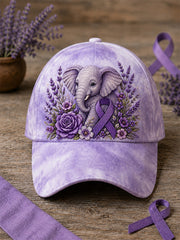 Unisex Purple Floral & Elephant Print Alzheimer's Awareness Support Hat