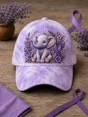 Unisex Purple Floral & Elephant Print Alzheimer's Awareness Support Hat
